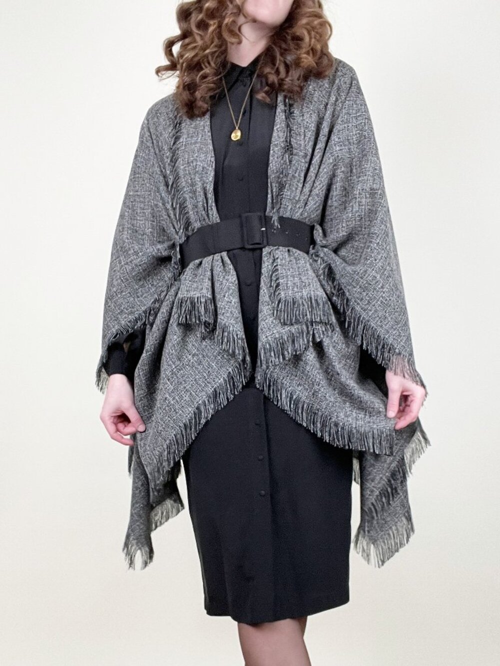 Canadian Designer Shawl Cape Fringe Coat Cardigan Sweater Wrap Minimalist Office
